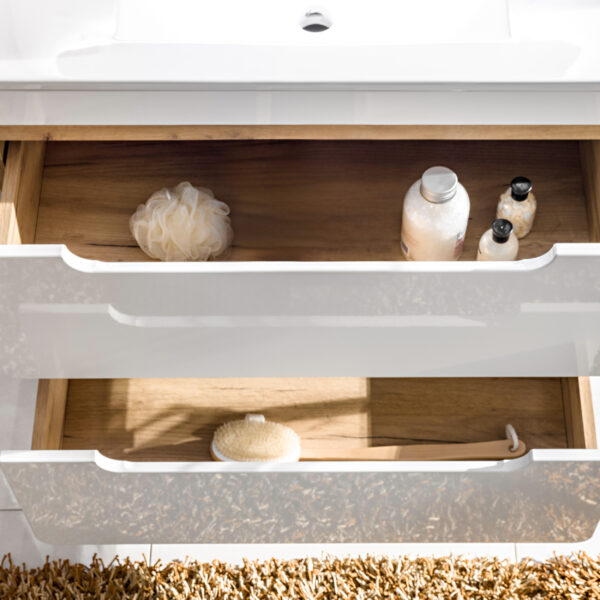 Wall-Mounted Vanity Unit with Washbasin and Siphon ARVIDA – White – 2 Drawers – 80 x 59 x 46 cm - Image 10