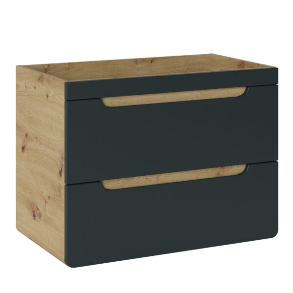 Wall-Mounted Vanity Unit with Washbasin and Siphon ARVIDA – Oak Finish – Grey Front – 2 Drawers – 80 x 59 x 46 cm - Image 2