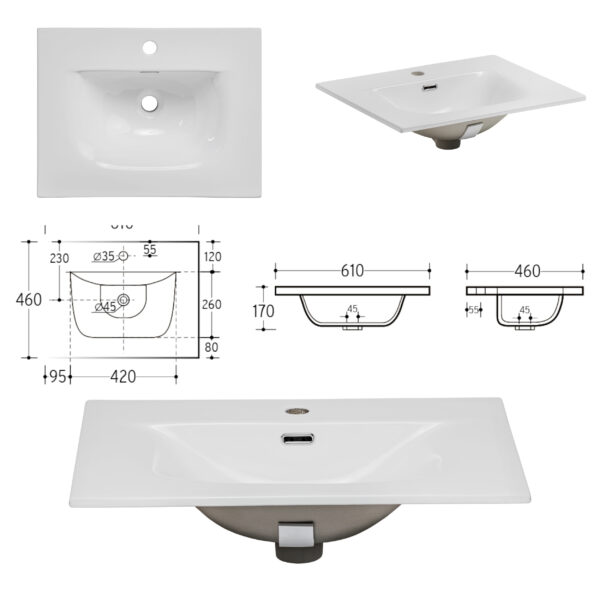 Wall-Mounted Vanity Unit with Washbasin and Siphon ARVIDA – Oak Finish – Grey Front – 2 Drawers – 80 x 59 x 46 cm - Image 3