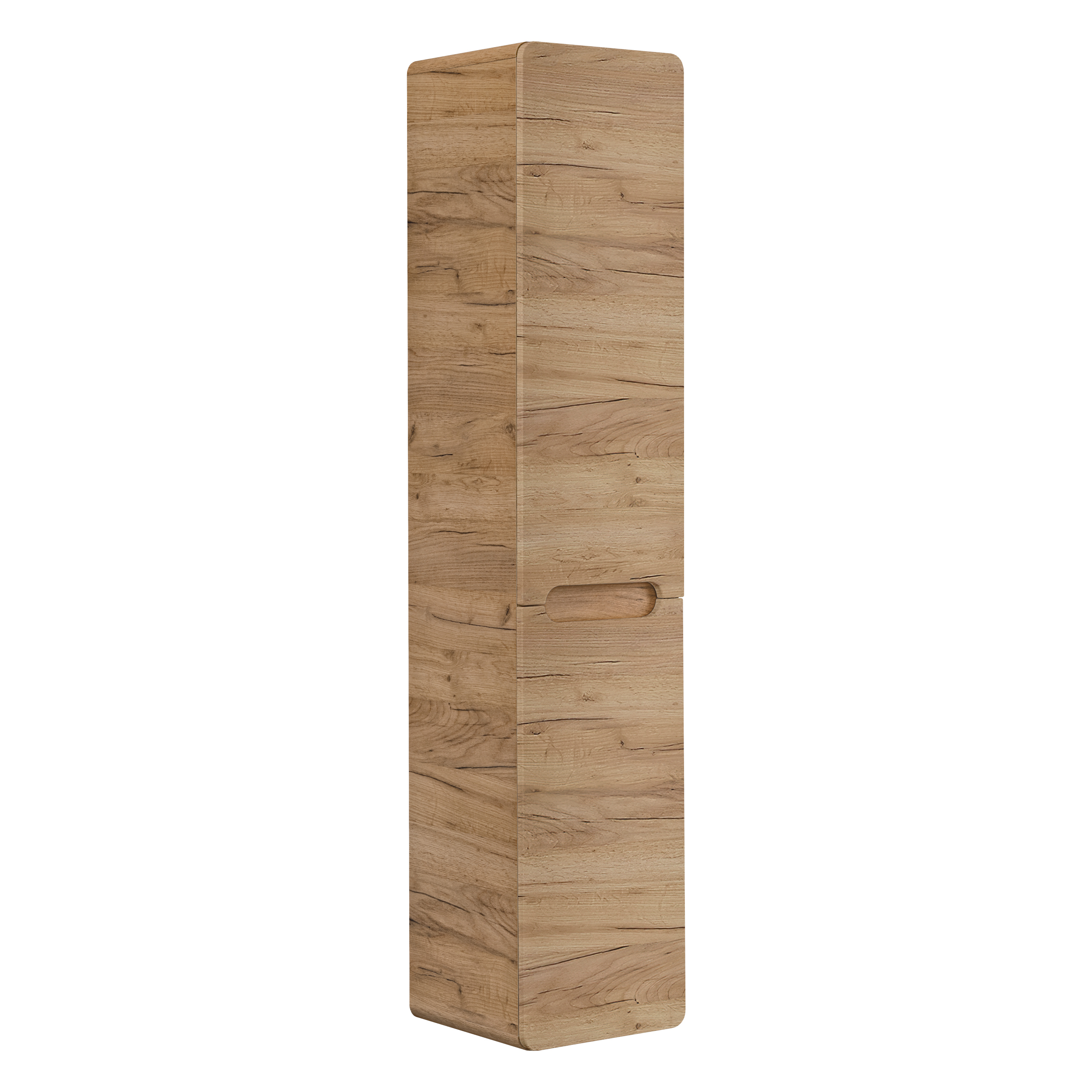 XMEBLAZSZKCM00101101_00-2.jpg Tall Wall-Mounted Bathroom Cabinet ARVIDA – Oak Finish – 2 Doors – Built-In Basket – 35 x 170 x 35 cm - Image 1