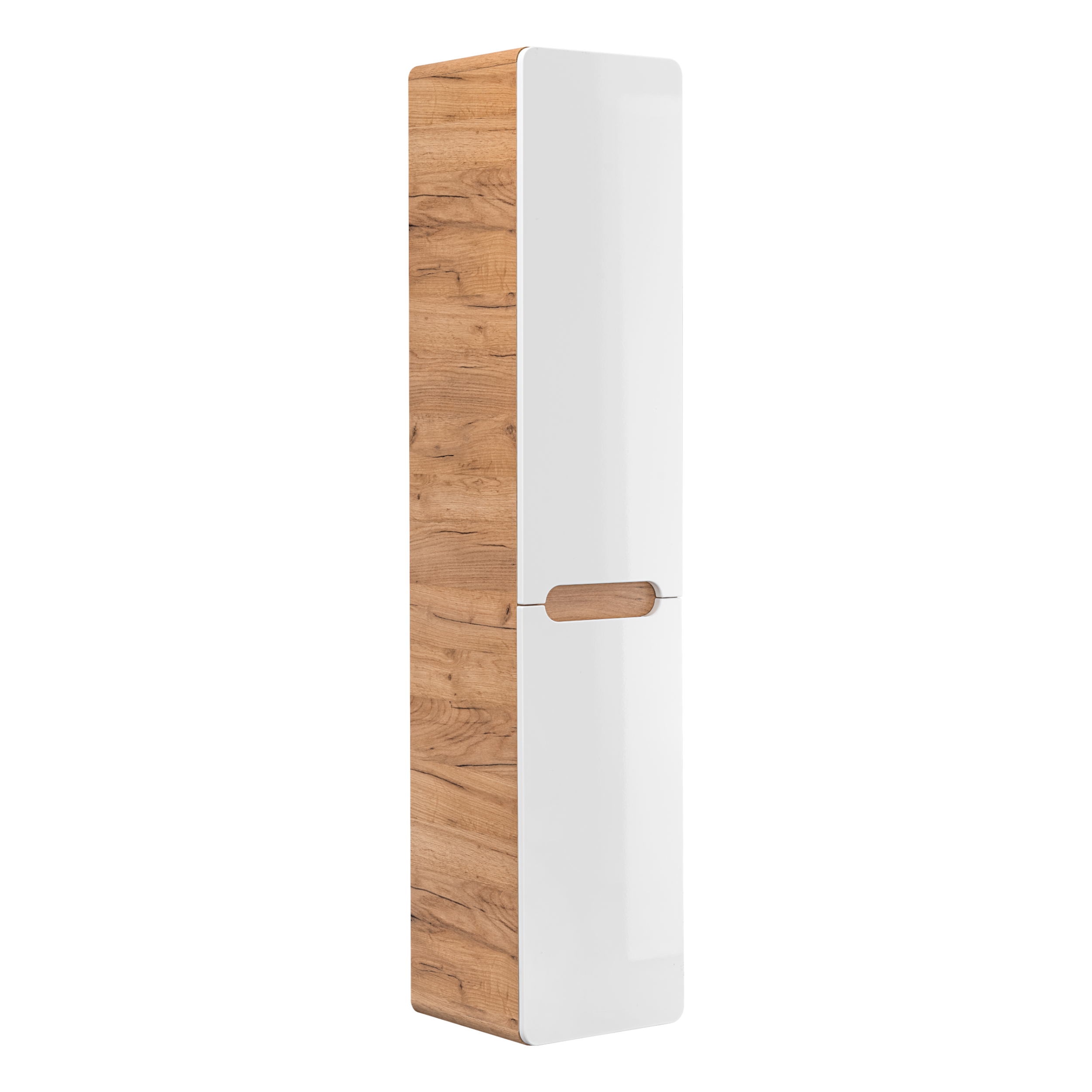 XMEBLAZSZKCM00101201_00-2.jpg Tall Wall-Mounted Bathroom Cabinet ARVIDA – White – 2 Doors – Built-In Basket – 35 x 170 x 35 cm - Image 1