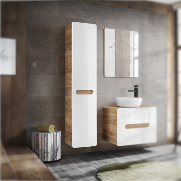 Tall Wall-Mounted Bathroom Cabinet ARVIDA – White – 2 Doors – Built-In Basket – 35 x 170 x 35 cm - Image 2