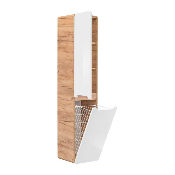 Tall Wall-Mounted Bathroom Cabinet ARVIDA – White – 2 Doors – Built-In Basket – 35 x 170 x 35 cm - Image 4
