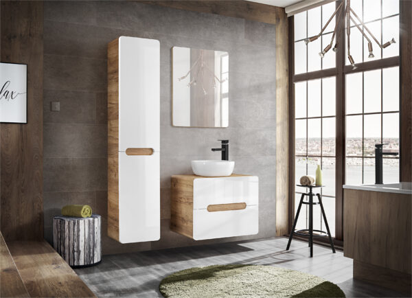 Tall Wall-Mounted Bathroom Cabinet ARVIDA – White – 2 Doors – Built-In Basket – 35 x 170 x 35 cm - Image 5