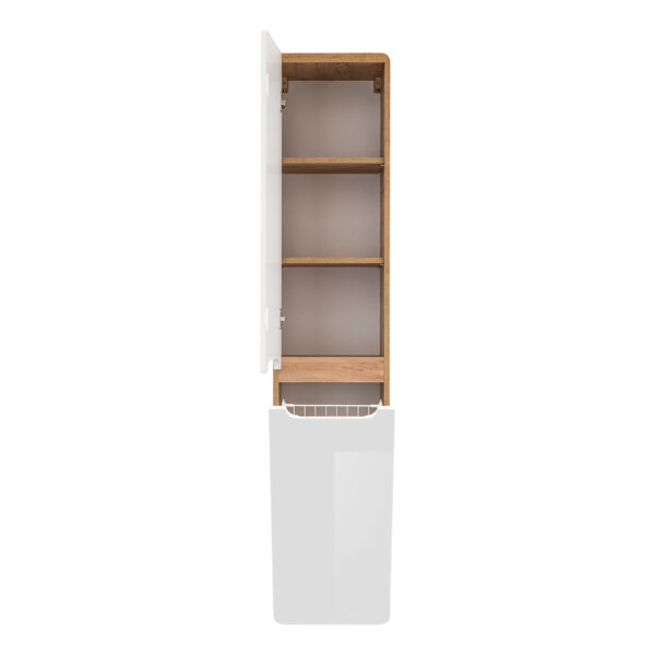Tall Wall-Mounted Bathroom Cabinet ARVIDA – White – 2 Doors – Built-In Basket – 35 x 170 x 35 cm - Image 6