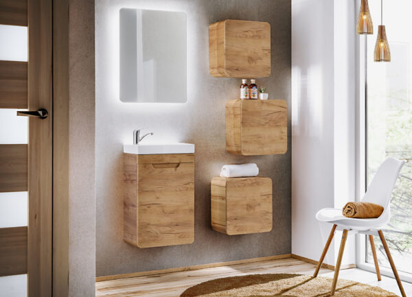 Square Wall-Mounted Bathroom Cabinet ARVIDA – Oak Finish – Rounded Corners – 35 x 35 x 22 cm - Image 4