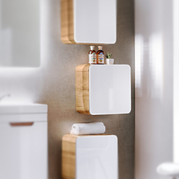 Square Wall-Mounted Bathroom Cabinet ARVIDA – White – Rounded Corners – 35 x 35 x 22 cm - Image 2