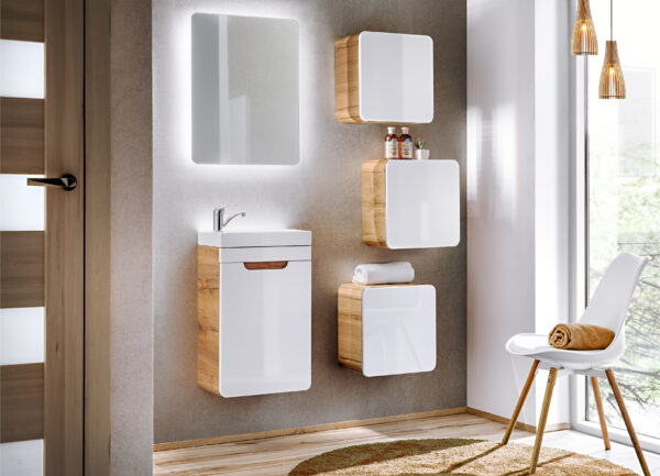 Square Wall-Mounted Bathroom Cabinet ARVIDA – White – Rounded Corners – 35 x 35 x 22 cm - Image 5