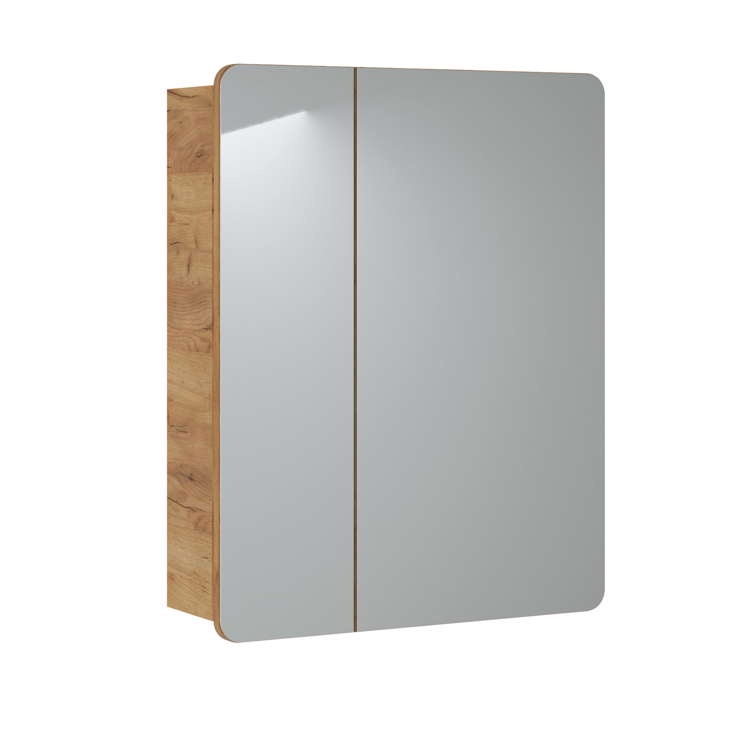 XMEBLAZSZKCM00301101_00-2.jpg Wall-Mounted Bathroom Mirror Cabinet ARVIDA – Oak Finish – 2 Doors – 60 x 75 x 16 cm - Image 1