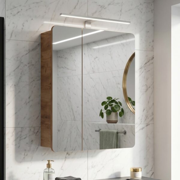 Wall-Mounted Bathroom Mirror Cabinet ARVIDA – Oak Finish – 2 Doors – 60 x 75 x 16 cm - Image 2
