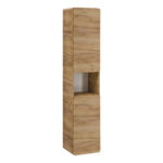 Tall Wall-Mounted Bathroom Cabinet ARVIDA – Oak Finish – 2 Doors – Rounded Corners – 35 x 170 x 35 cm