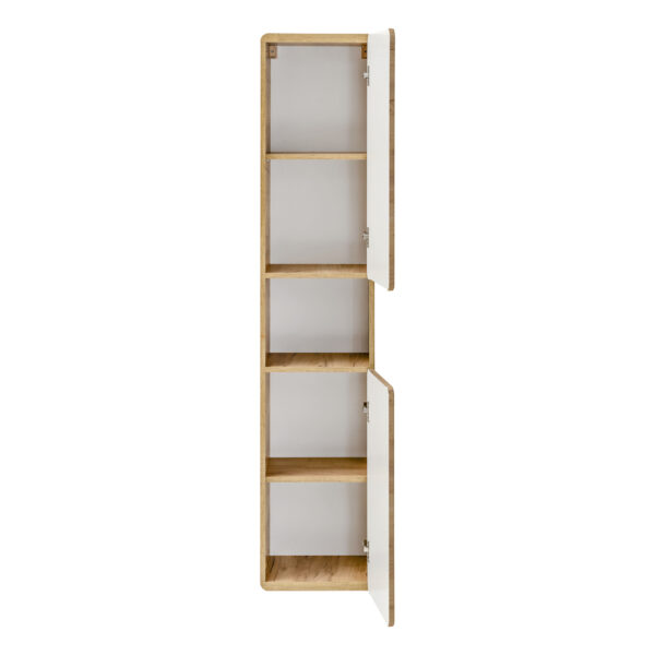 Tall Wall-Mounted Bathroom Cabinet ARVIDA – Oak Finish – 2 Doors – Rounded Corners – 35 x 170 x 35 cm - Image 3
