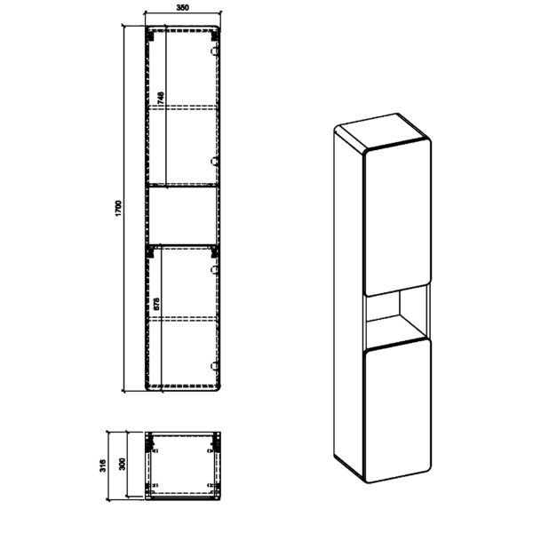 Tall Wall-Mounted Bathroom Cabinet ARVIDA – Oak Finish – White Front – 2 Doors – Rounded Corners – 35 x 170 x 35 cm - Image 3