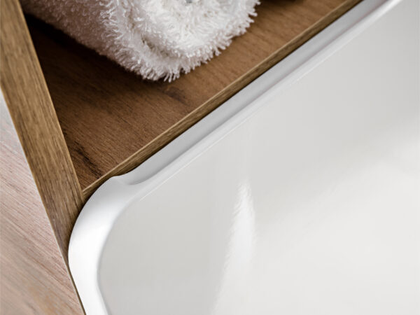 Tall Wall-Mounted Bathroom Cabinet ARVIDA – Oak Finish – White Front – 2 Doors – Rounded Corners – 35 x 170 x 35 cm - Image 11
