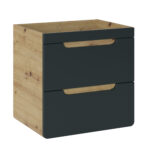 Wall-Mounted Vanity Unit ARVIDA – Oak Finish – Grey Front – 2 Drawers – 60 x 59 x 46 cm