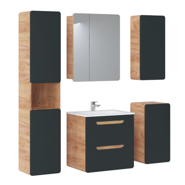 Wall-Mounted Vanity Unit ARVIDA – Oak Finish – Grey Front – 2 Drawers – 60 x 59 x 46 cm - Image 3