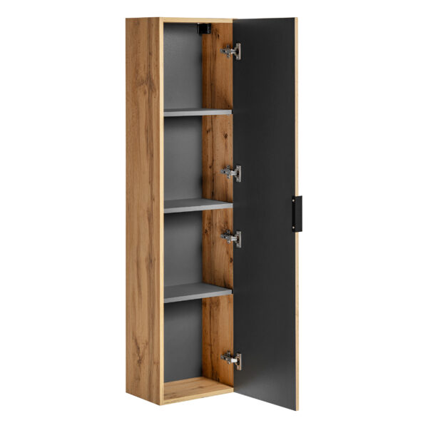 Tall Wall-Mounted Bathroom Cabinet ADEN – Wotan Oak – Grooved Fronts – 35 x 140 x 25 cm - Image 3