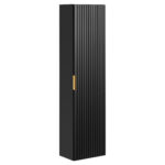 Tall Wall-Mounted Bathroom Cabinet ADEN – Black – Grooved Fronts – 35 x 140 x 25 cm