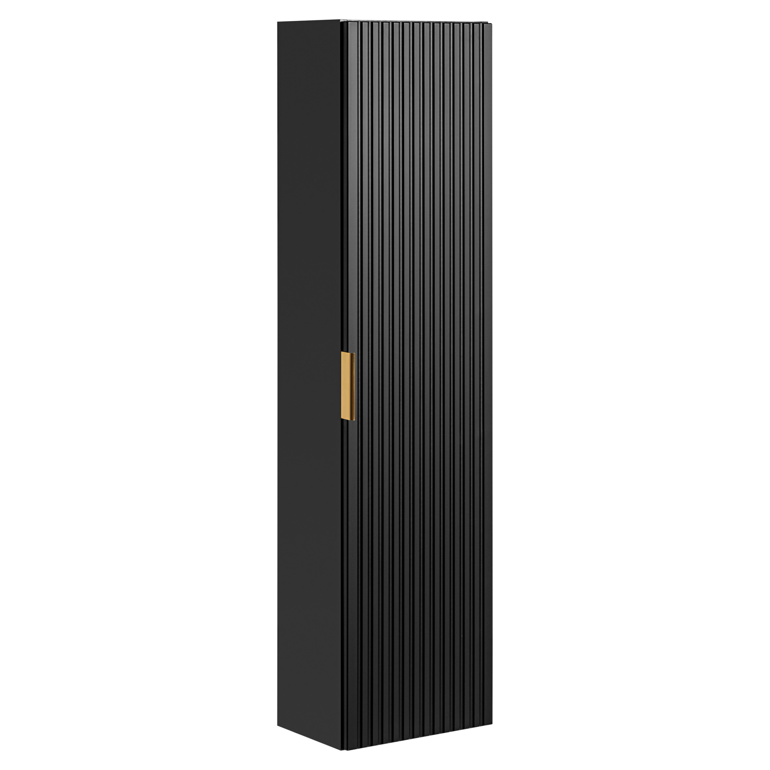 XMEBLAZSZKCM00701401_00-2.jpg Tall Wall-Mounted Bathroom Cabinet ADEN – Black – Grooved Fronts – 35 x 140 x 25 cm - Image 1