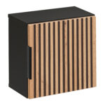 Square Wall-Mounted Bathroom Cabinet TILO – Black Body – Grooved Wotan Oak Fronts – 35 x 35 x 22 cm