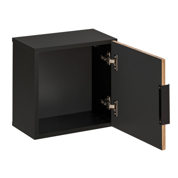 Square Wall-Mounted Bathroom Cabinet TILO – Black Body – Grooved Wotan Oak Fronts – 35 x 35 x 22 cm - Image 3