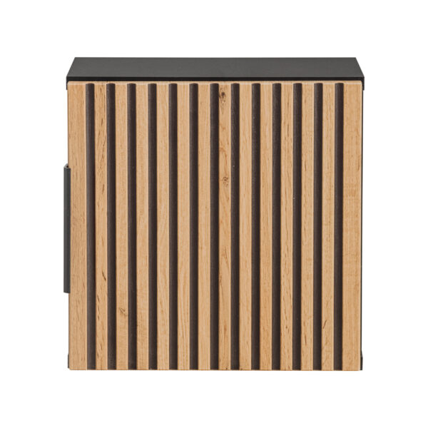 Square Wall-Mounted Bathroom Cabinet TILO – Black Body – Grooved Wotan Oak Fronts – 35 x 35 x 22 cm - Image 5