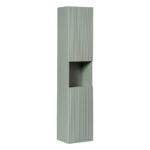 Tall Wall-Mounted Bathroom Cabinet NALVIK – Green – 2 Doors – Grooved Fronts – 30 x 140 x 25 cm
