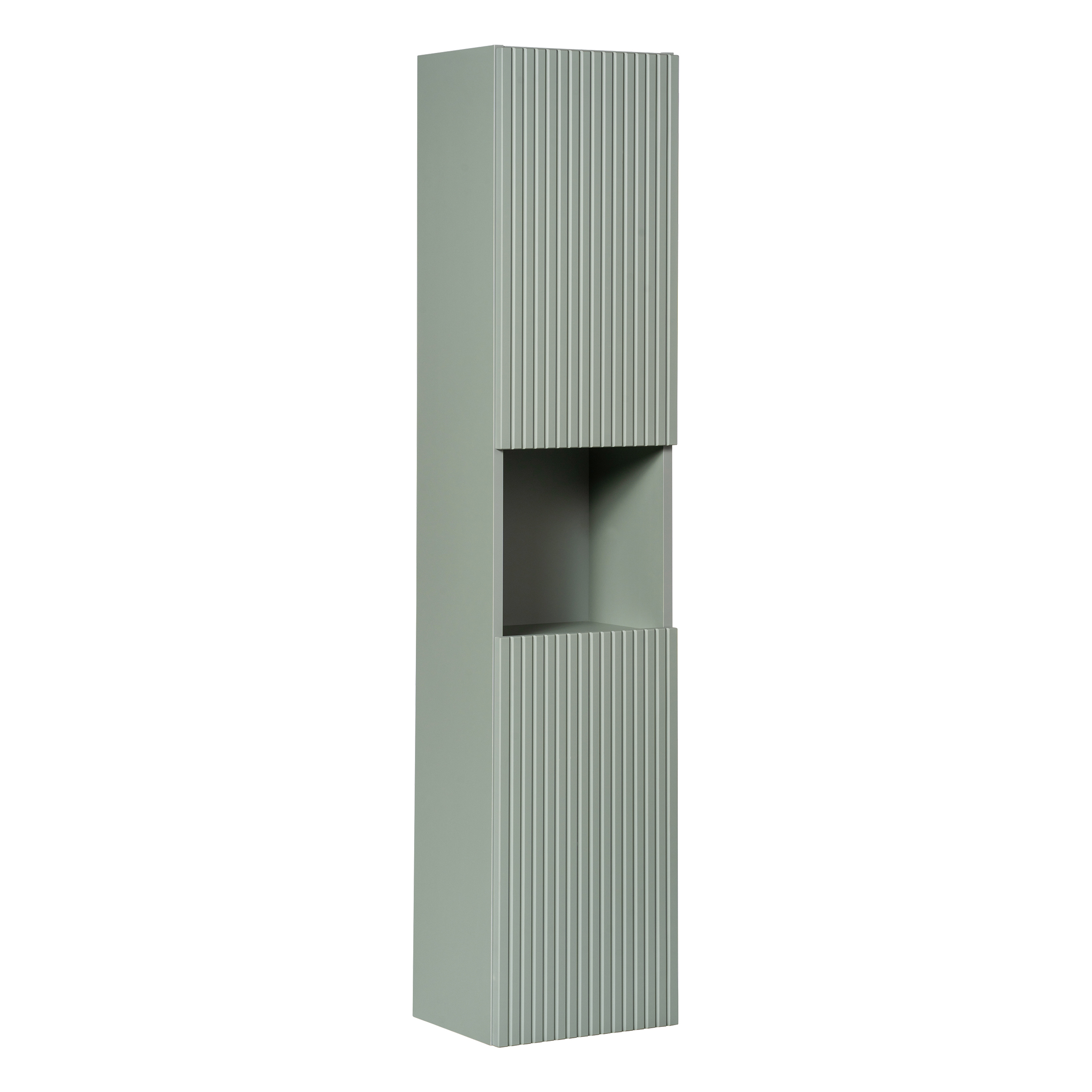 XMEBLAZSZKCM00901101_00-2.jpg Tall Wall-Mounted Bathroom Cabinet NALVIK – Green – 2 Doors – Grooved Fronts – 30 x 140 x 25 cm - Image 1