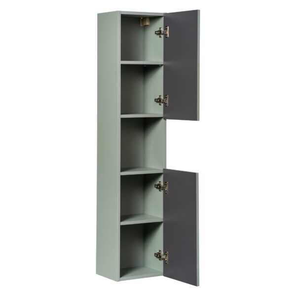 Tall Wall-Mounted Bathroom Cabinet NALVIK – Green – 2 Doors – Grooved Fronts – 30 x 140 x 25 cm - Image 3