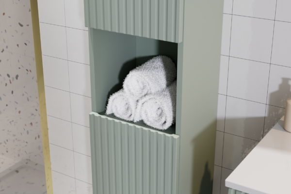 Tall Wall-Mounted Bathroom Cabinet NALVIK – Green – 2 Doors – Grooved Fronts – 30 x 140 x 25 cm - Image 5