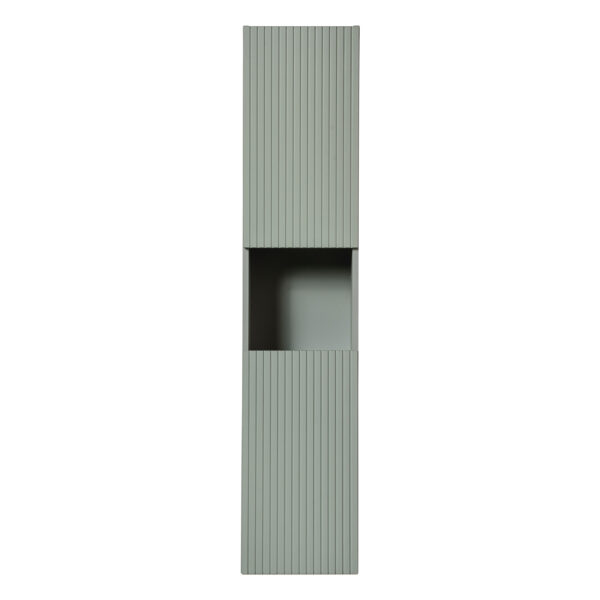 Tall Wall-Mounted Bathroom Cabinet NALVIK – Green – 2 Doors – Grooved Fronts – 30 x 140 x 25 cm - Image 6