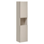 Tall Wall-Mounted Bathroom Cabinet NALVIK – Cashmere – 2 Doors – Grooved Fronts – 30 x 140 x 25 cm