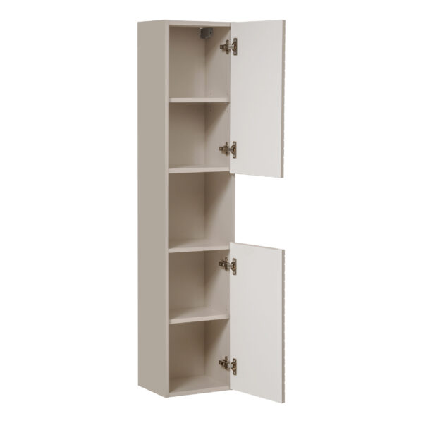 Tall Wall-Mounted Bathroom Cabinet NALVIK – Cashmere – 2 Doors – Grooved Fronts – 30 x 140 x 25 cm - Image 2