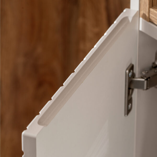 Tall Wall-Mounted Bathroom Cabinet NALVIK – Cashmere – 2 Doors – Grooved Fronts – 30 x 140 x 25 cm - Image 4