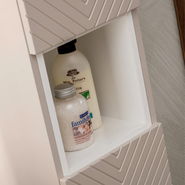 Tall Wall-Mounted Bathroom Cabinet NALVIK – Cashmere – 2 Doors – Grooved Fronts – 30 x 140 x 25 cm - Image 8