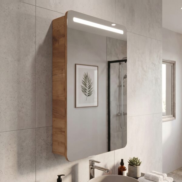 Wall-Mounted Bathroom Mirror Cabinet ARVIDA – Oak Finish – 40 x 75 x 16 cm - Image 2