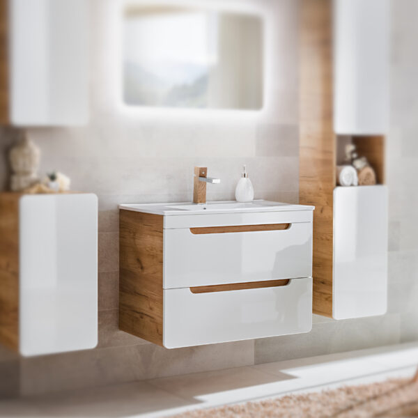 Wall-Mounted Vanity Unit ARVIDA – White – 2 Drawers – 80 x 59 x 46 cm - Image 2