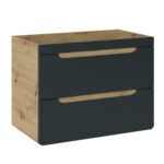 Wall-Mounted Vanity Unit ARVIDA – Oak Finish – Grey Front – 2 Drawers – 80 x 59 x 46 cm