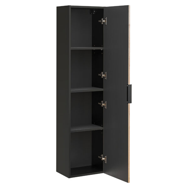 Tall Wall-Mounted Bathroom Cabinet TILO – Black Body – Grooved Wotan Oak Fronts – 35 x 140 x 25 cm - Image 3