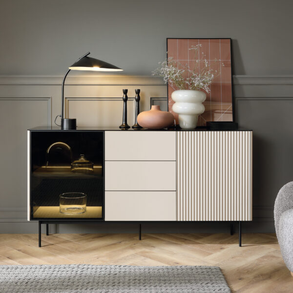 Olden Sideboard - Cashmere - Glass Front - 3 Drawers - 157 x 84 x 39 cm - Image 2