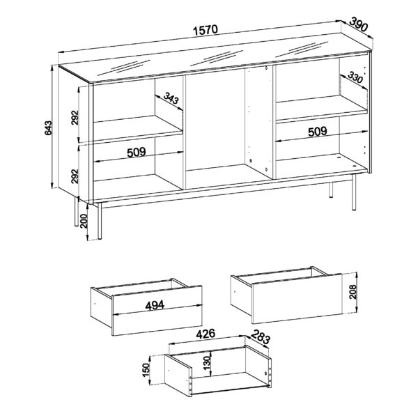 Olden Sideboard - Cashmere - Glass Front - 3 Drawers - 157 x 84 x 39 cm - Image 3