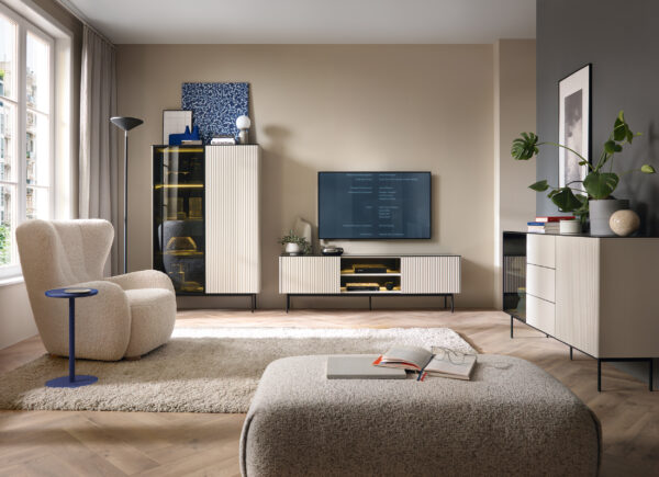 Olden Sideboard - Cashmere - Glass Front - 3 Drawers - 157 x 84 x 39 cm - Image 5