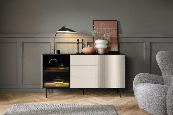 Olden Sideboard - Cashmere - Glass Front - 3 Drawers - 157 x 84 x 39 cm - Image 6