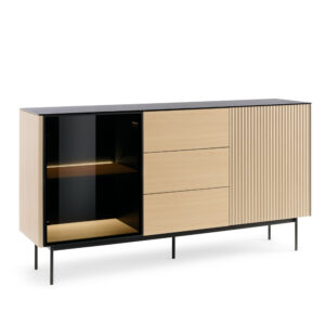 Olden Sideboard - Vicenza Oak - Glass Front - 3 Drawers - 157 x 84 x 39 cm
