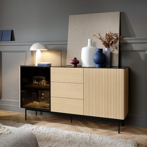 Olden Sideboard - Vicenza Oak - Glass Front - 3 Drawers - 157 x 84 x 39 cm - Image 2