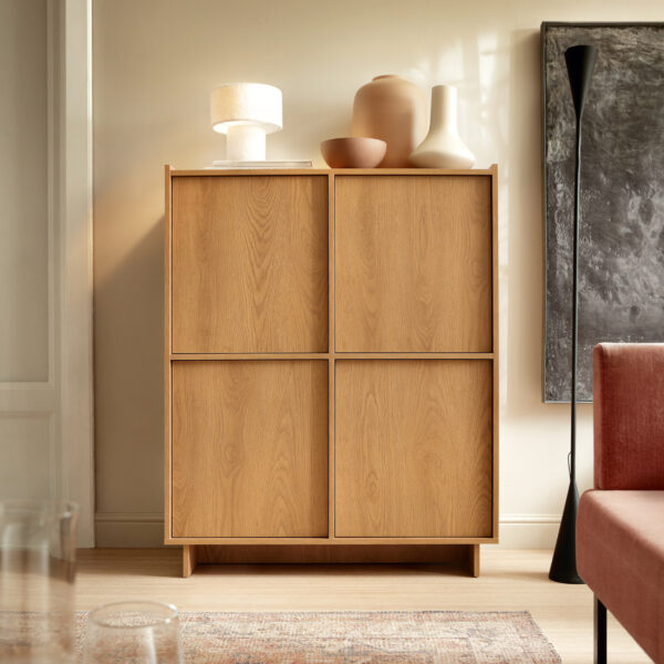 Yarker Sideboard - Caramel Oak - 4 Doors - 98 x 124 x 39 cm - Image 2