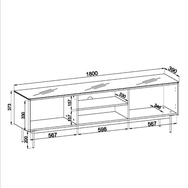 Olden TV Cabinet - Cashmere - Glass Top - 180 x 52 x 39 cm - Image 3
