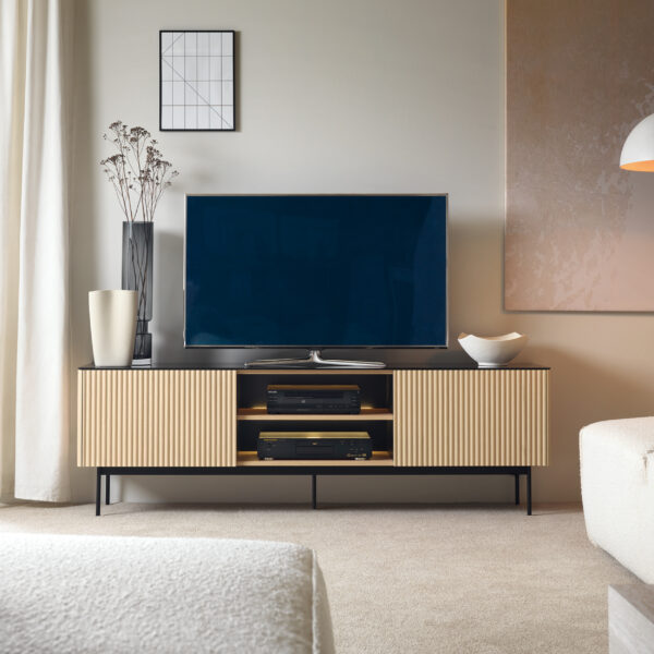 Olden TV Cabinet - Vicenza Oak - Glass Top - 180 x 52 x 39 cm - Image 2