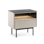 Olden Bedside Table - Cashmere - Glass Top - Drawer - 57 x 57 x 39 cm