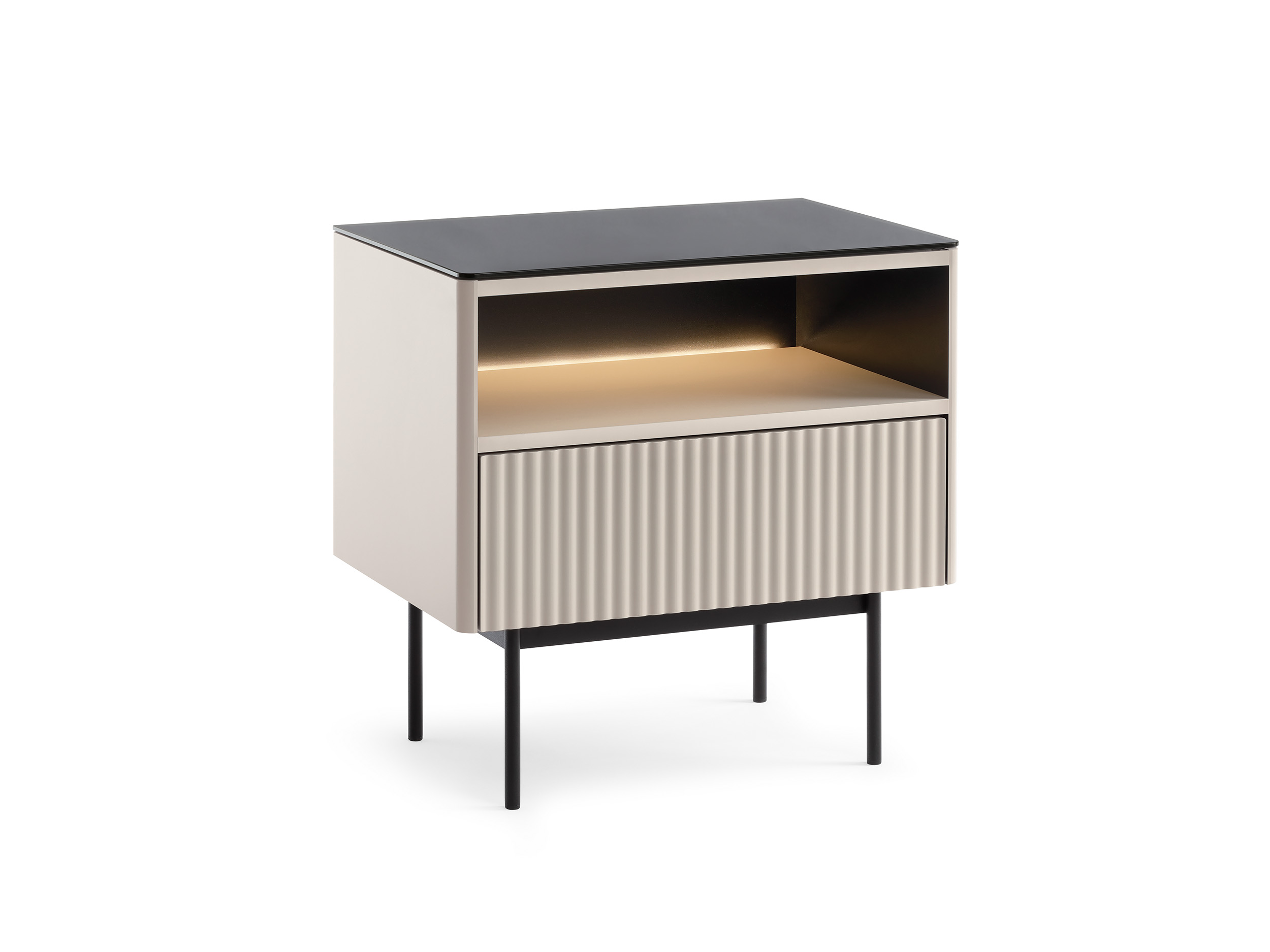 XMEBSKRSTOPI01601102_00-2.jpg Olden Bedside Table - Cashmere - Glass Top - Drawer - 57 x 57 x 39 cm - Image 1